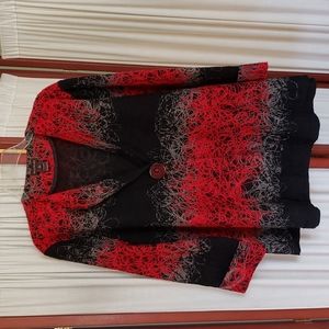 Unique Multiples art swing coat with one button closure. Size XL.